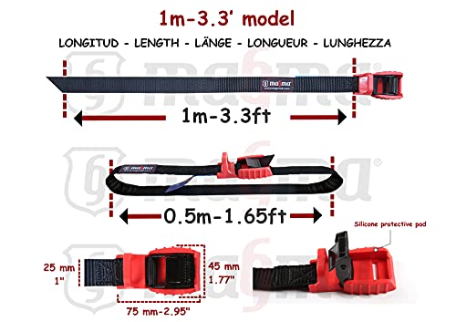 MAGMA Pack 4 Cinchas de Amarre de 1m | Correas para Baca Coche, Portabicicletas, Surf, Bici, Kayak, Moto | Hebilla -Trinquete con Protección de Goma para no rayar | SWL: 250kgf