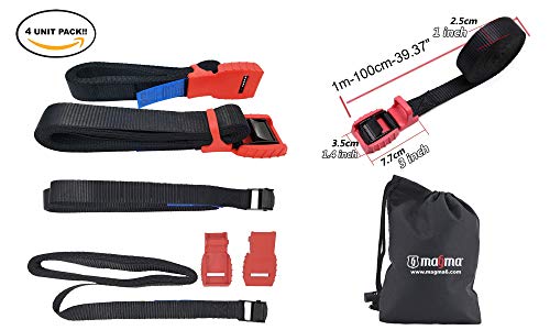 MAGMA Pack 4 Cinchas de Amarre de 1m | Correas para Baca Coche, Portabicicletas, Surf, Bici, Kayak, Moto | Hebilla -Trinquete con Protección de Goma para no rayar | SWL: 250kgf