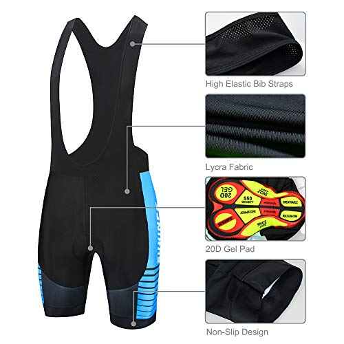 Maillot Ciclismo Hombre Verano, Ropa Ciclismo Manga Corta con Cremallera Completa y 3 Bolsillos Traseros y Culotte Ciclismo para MTB, Azul, M