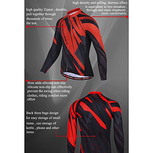 Maillot Ciclismo Invierno para Hombres, Manga Largo Abrigo + Pantalones Ajustados con 3D Acolchado De Gel, Térmico de Lana Anti-Viento, Cómodo Respirable Secado Rápido Antideslizante,C,3XL