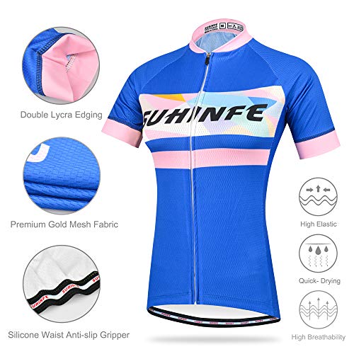 Maillot Ciclismo Mujer, Secado rápido Conjunto Ciclismo con culotes para MTB, Traje Ciclismo Mujer Verano, Azul Oscuro, M