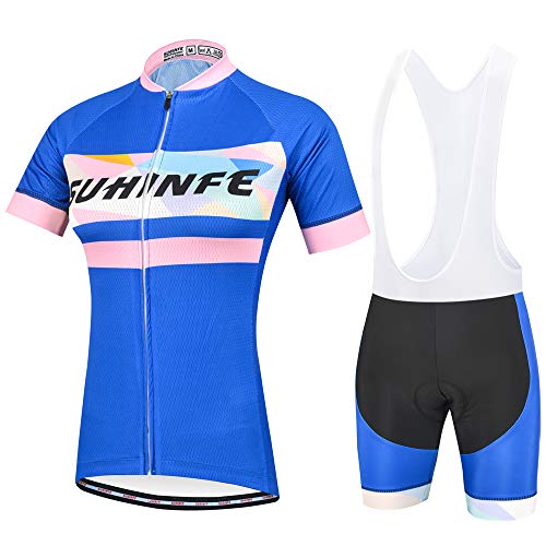 Maillot Ciclismo Mujer, Secado rápido Conjunto Ciclismo con culotes para MTB, Traje Ciclismo Mujer Verano, Azul Oscuro, M