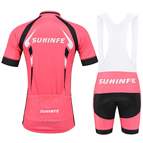 Maillot Ciclismo Mujer Verano, Respirable equipacion Ciclismo y Culotte Tira Reflectante y Bolsillos Traseros, MTB, Rosa, L