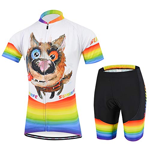 Maillot Ciclismo Niño, Dibujos Animados Secado rápido Conjunto Ciclismo con culotes para MB, Traje Ciclismo Mujer Verano (2XS, Perro)