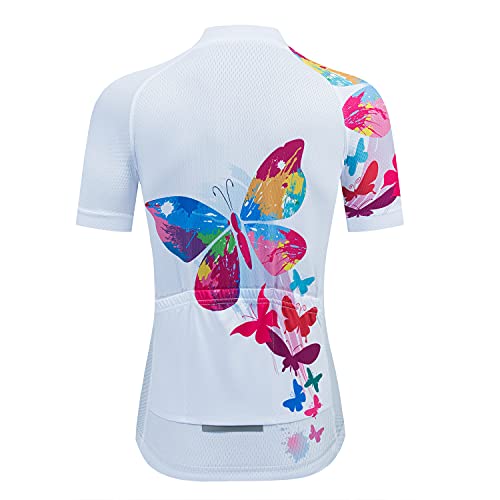 Maillot Corta de Ciclismo para Mujer, Bicicleta Transpirable Secado Rápido Reflectante Jersey Ciclista