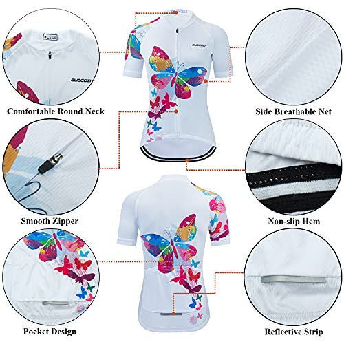 Maillot Corta de Ciclismo para Mujer, Bicicleta Transpirable Secado Rápido Reflectante Jersey Ciclista