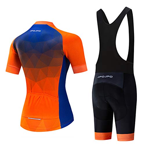 Maillot de ciclismo de manga corta y pantalones cortos acolchados tipo babero de verano para mujer - Naranja - etiqueta XL