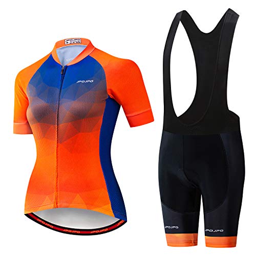 Maillot de ciclismo de manga corta y pantalones cortos acolchados tipo babero de verano para mujer - Naranja - etiqueta XL