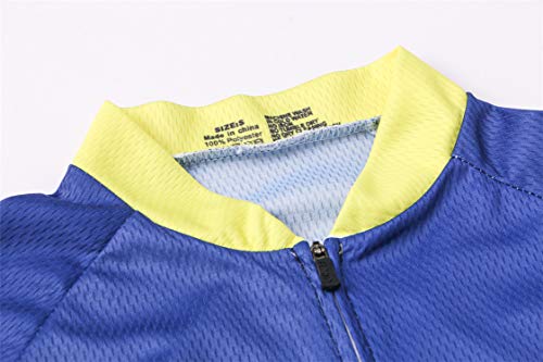 Maillot de Ciclismo para Mujer con Cremallera Manga Corta Ropa de Ciclismo de Carretera Equipo Profesional de Carreras BTT para Mujer Ropa de montaña Transpirable Amarillo y Azul L