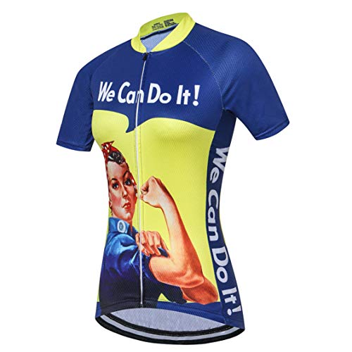 Maillot de Ciclismo para Mujer con Cremallera Manga Corta Ropa de Ciclismo de Carretera Equipo Profesional de Carreras BTT para Mujer Ropa de montaña Transpirable Amarillo y Azul L
