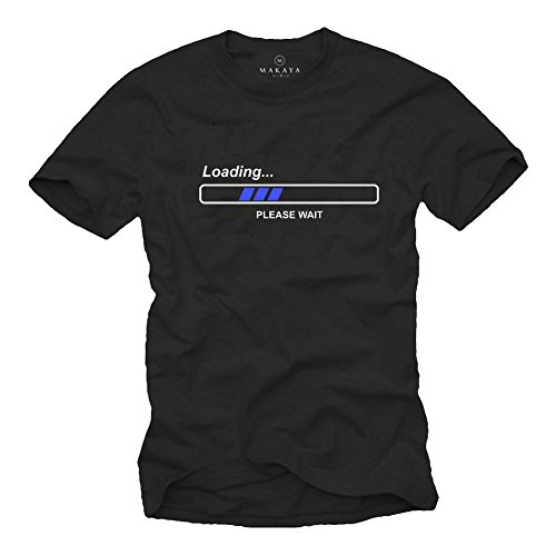 MAKAYA Camisetas con Frases Divertidas - LOEADING Pleas Wait - Negra Hombre M