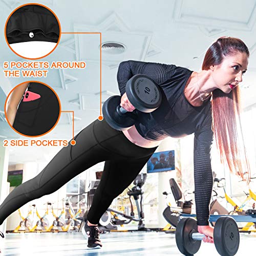 Mallas Deportivas de Mujer, Mujer Pantalones elásticos de yoga con bolsillos laterales, polainas de yoga Fitness, pantalones deportivos y elásticos polaina,Leggings Mujer para Yoga (Negro Largo, L)