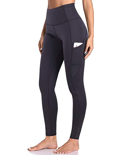 Mallas Deportivas de Mujer, Mujer Pantalones elásticos de yoga con bolsillos laterales, polainas de yoga Fitness, pantalones deportivos y elásticos polaina,Leggings Mujer para Yoga (Negro Largo, L)