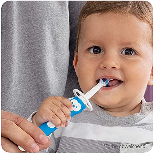 MAM Learn to Brush Set de cepillo de dientes para bebé con mango largo para sujetar juntos, cepillo de dientes para niños que entrena el cepillado de los dientes, a partir de 5 meses, azul