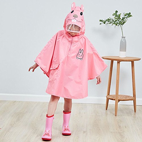 mama stadt Poncho Lluvia Bebe Capa Impermeable Niño Niña Poncho Chubasquero Infantil Unisex Chaqueta Agua Lluvia Ropa Impermeable con Capucha Animal, Conejito Rosa/ M(2-4 años)