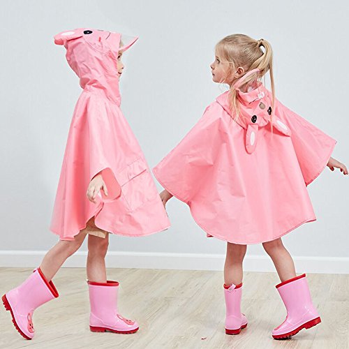 mama stadt Poncho Lluvia Bebe Capa Impermeable Niño Niña Poncho Chubasquero Infantil Unisex Chaqueta Agua Lluvia Ropa Impermeable con Capucha Animal, Conejito Rosa/ M(2-4 años)