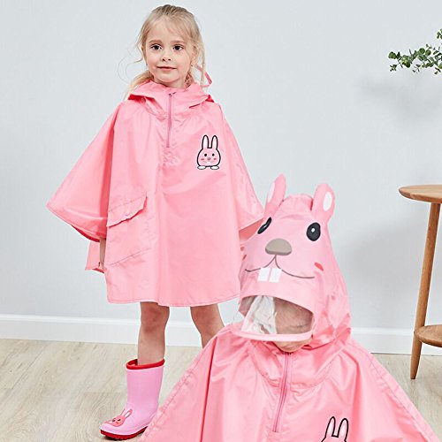 mama stadt Poncho Lluvia Bebe Capa Impermeable Niño Niña Poncho Chubasquero Infantil Unisex Chaqueta Agua Lluvia Ropa Impermeable con Capucha Animal, Conejito Rosa/ M(2-4 años)