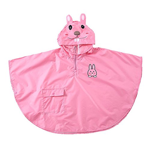 mama stadt Poncho Lluvia Bebe Capa Impermeable Niño Niña Poncho Chubasquero Infantil Unisex Chaqueta Agua Lluvia Ropa Impermeable con Capucha Animal, Conejito Rosa/ M(2-4 años)