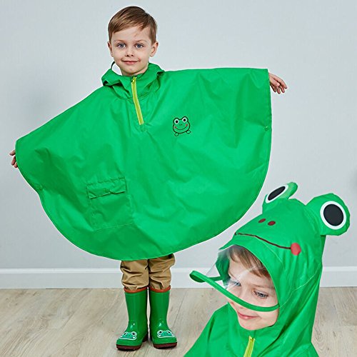 mama stadt Poncho Lluvia Bebe Capa Impermeable Niño Niña Poncho Chubasquero Infantil Unisex Chaqueta Agua Lluvia Ropa Impermeable con Capucha Animal, Rana Verde/ M(2-4 años)