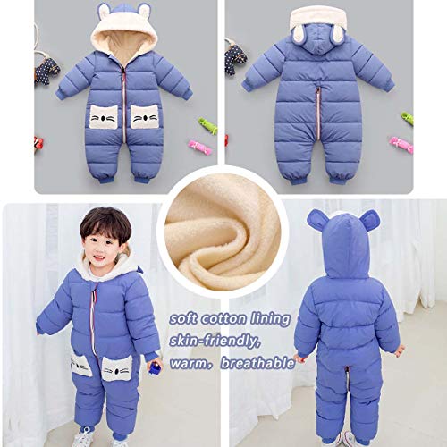 Mameluco con Capucha para Bebés Niños Niñas Traje de nieve de invierno Monos Abrigo Algodón Manga Larga Bolsillo Regalo Recién nacido 6-12 meses,Azul