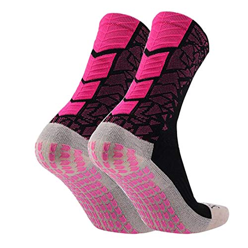 Manbozix Calcetines de Los Hombres Calcetines de Fútbol Calcetines Deportivos Antideslizantes Calcetines Transpirables Calcetines de Entrenamiento para Adultos 38-44, Rosa Negro