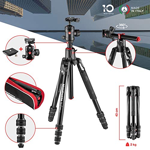 Manfrotto MKBFRA4GTXP-BH Befree - Trípode GT XPRO (rótula central 496, sistema de Bloqueo M, columna 90 de grados, zapata 200PL-PRO para DSLR y CSC con objetivo largo, aluminio)