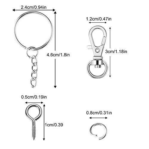 ManLee 100pcs Juego de Cierre Langosta Llavero Anillas con Cadena Anillas Abiertas y Ganchos de Tornillo Anillo de Llavero Aleación Plateada Cierres de Mosquetón para Manualidades DIY 25mm