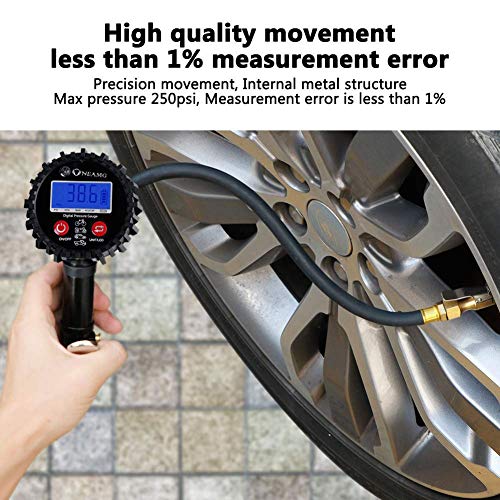 Manómetro Digital 250 PSI Medidor de Presión de Neumáticos con Pantalla LCD para Motocicleta, Bcicleta y Coche