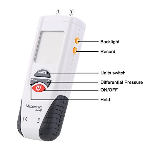 Manómetro Digital, Mengshen Medidor de presión de Aire Digital Profesional & Manómetro diferencial - ± 13.79kPa / ± 2 PSI, M1890