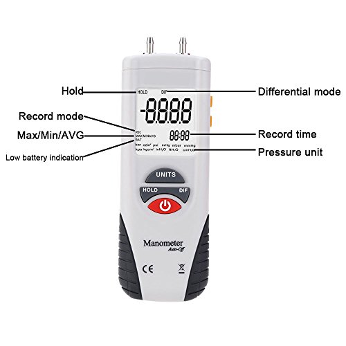 Manómetro Digital, Mengshen Medidor de presión de Aire Digital Profesional & Manómetro diferencial - ± 13.79kPa / ± 2 PSI, M1890
