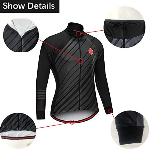 MAOTN Conjuntos de Ropa de Ciclismo de Lana para Hombre, culotes de Ciclismo con Tirantes Acolchado en 3D para Mantener el Calor en otoño e Invierno, Maillot de Ciclismo MTB,Black2,S