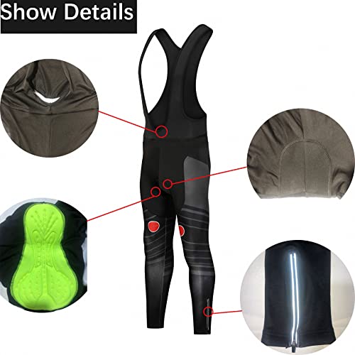 MAOTN Conjuntos de Ropa de Ciclismo de Lana para Hombre, culotes de Ciclismo con Tirantes Acolchado en 3D para Mantener el Calor en otoño e Invierno, Maillot de Ciclismo MTB,Black2,S