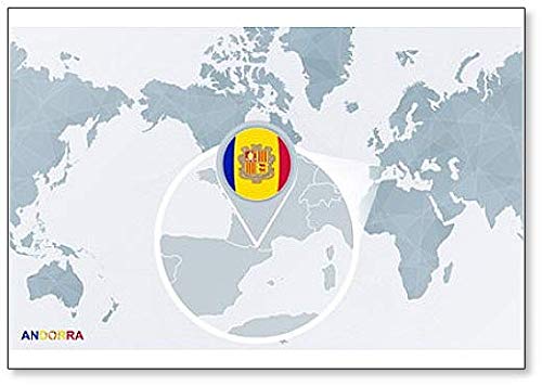 Mapa del mundo centrado en Andorra. - Imán para nevera