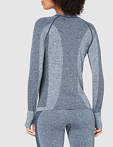 Marca Amazon - AURIQUE Camiseta Deportiva de Manga Larga sin Costuras Mujer, Azul (Blue), 40, Label:M