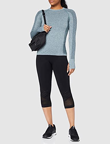 Marca Amazon - AURIQUE Camiseta Deportiva de Manga Larga sin Costuras Mujer, Verde (Forest Night), 40, Label:M