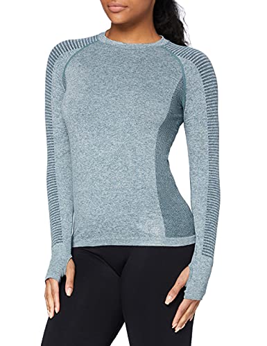 Marca Amazon - AURIQUE Camiseta Deportiva de Manga Larga sin Costuras Mujer, Verde (Forest Night), 40, Label:M