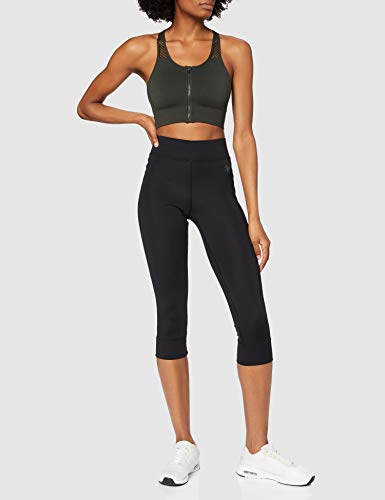 Marca Amazon - AURIQUE Mallas de Deporte Cortas con Banda Lateral Mujer, Negro (Black), 40, Label:M