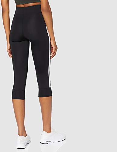 Marca Amazon - AURIQUE Mallas de Deporte Cortas con Banda Lateral Mujer, Negro (Black), 40, Label:M