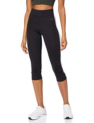 Marca Amazon - AURIQUE Mallas de Deporte Cortas con Banda Lateral Mujer, Negro (Black), 40, Label:M