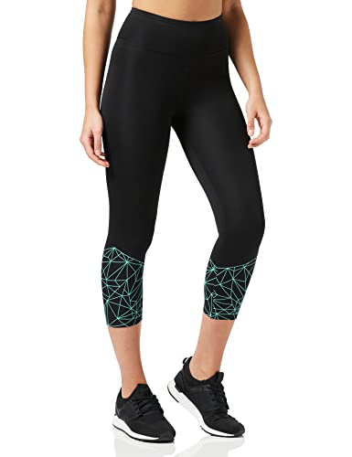 Marca Amazon - AURIQUE Mallas de Deporte Cortas Mujer, Negro (Black/Turquoise), 38, Label:S