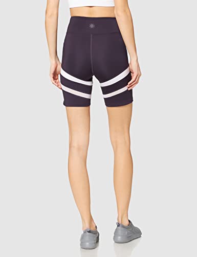 Marca Amazon - AURIQUE Shorts para Correr con Banda Lateral Mujer, Morado (sombra de noche/blanco), 40, Label:M