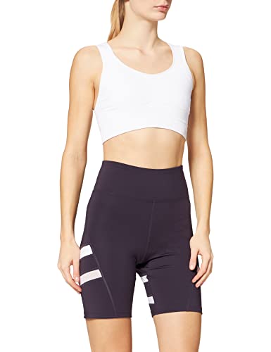 Marca Amazon - AURIQUE Shorts para Correr con Banda Lateral Mujer, Morado (sombra de noche/blanco), 40, Label:M