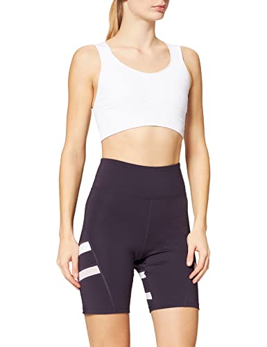 Marca Amazon - AURIQUE Shorts para Correr con Banda Lateral Mujer, Morado (sombra de noche/blanco), 42, Label:L