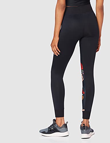 Marca Amazon - AURIQUE Super Soft Contrast Print - Mallas de entrenamiento Mujer, Negro (Black/Floral Print), 36, Label:XS