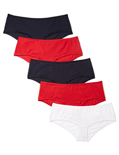 Marca Amazon - Iris & Lilly Culotte Mujer, Pack de 5, Multicolor (Night Sky/Scarlet Sage/White), XS, Label: XS