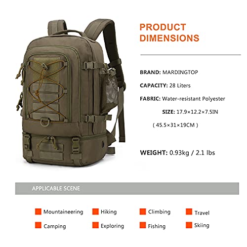 Mardingtop 28L Mochila Militar Táctical Bolsa de Asalto Molle Mochila Moto Mochilas de Senderismo Unisex para Acampada, Caza, Aire Libre Ciclismo y más Caqui