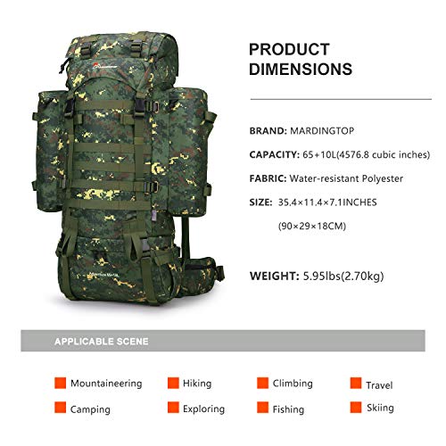 Mardingtop 65+10L Mochila Táctica Militar Mochila de Asalto para Senderismo Acampada Senderismo Outdoor, Gran Capacidad, Unisex