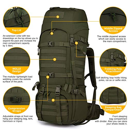 Mardingtop 65L Mochila Táctica Militar Mochila de Asalto para Senderismo Acampada Senderismo Outdoor, Gran Capacidad, Unisex