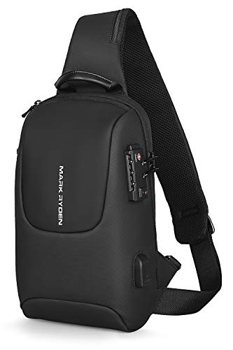 MARK RYDEN Bolso Bandolera Antirrobo para Hombre, Bolsos Cruzados con Puerto de Carga USB,Bolso de Pecho Impermeable para Viajes, Trabajo, Escolar, Negocios-negro