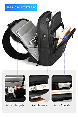 MARK RYDEN Bolso Bandoleras Hombre Impermeable con Puerto de Carga USB Casual Rucksack Antirrobo para Escalada, Kayak, Gimnasio, Ciclismo, Correr, Viaje (Negro- Nuevo)